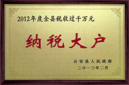 2012年度全縣稅收過千萬元納稅大戶企業